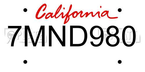 7MND980 California License Plate