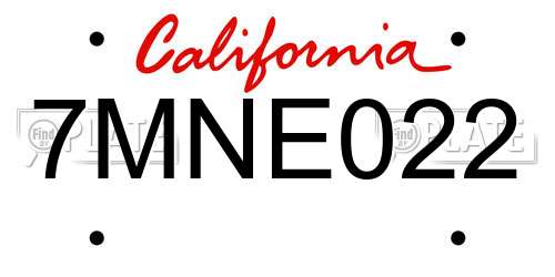 7MNE022 California License Plate