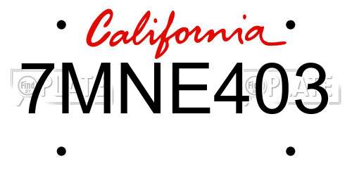7MNE403 California License Plate