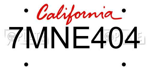 7MNE404 California License Plate
