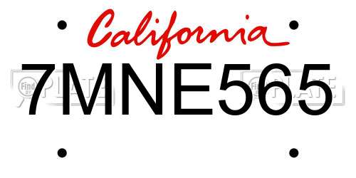 7MNE565 California License Plate