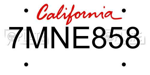 7MNE858 California License Plate