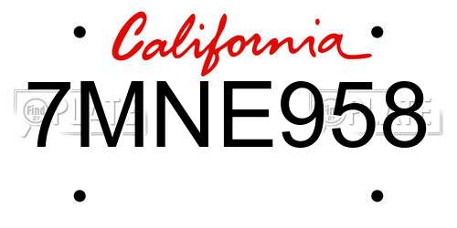 7MNE958 California License Plate