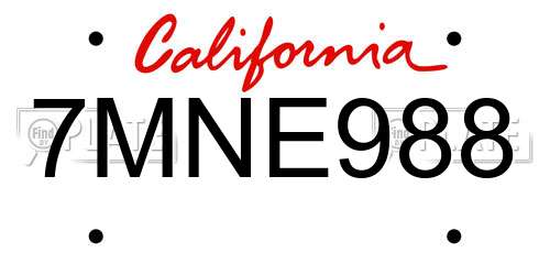 7MNE988 California License Plate