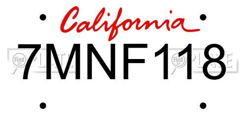 7MNF118 California License Plate