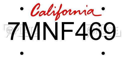 7MNF469 California License Plate