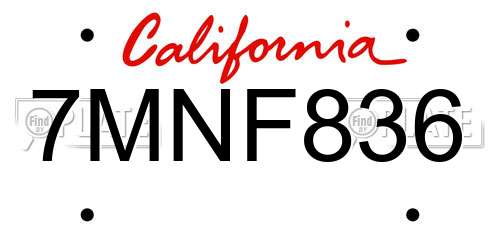 7MNF836 California License Plate