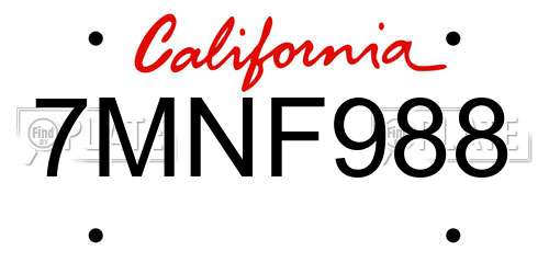 7MNF988 California License Plate