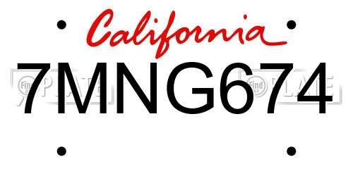7MNG674 California License Plate