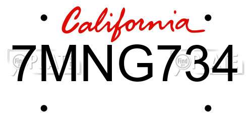 7MNG734 California License Plate