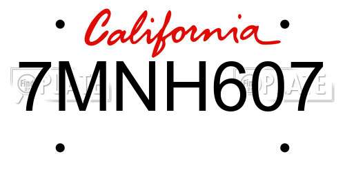 7MNH607 California License Plate