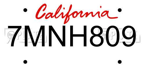 7MNH809 California License Plate