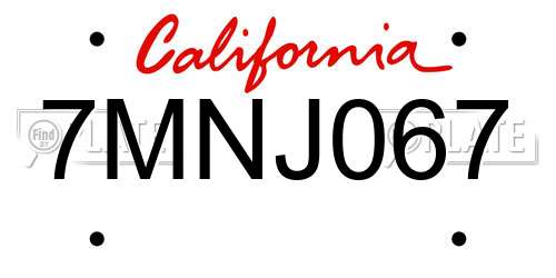 7MNJ067 California License Plate