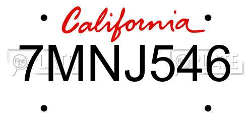 7MNJ546 California License Plate