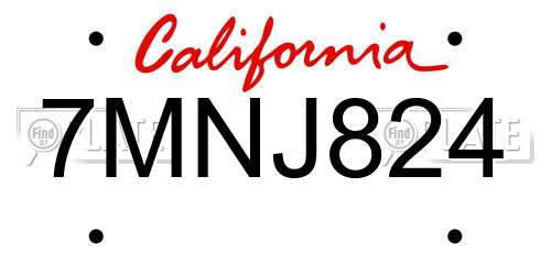 7MNJ824 California License Plate