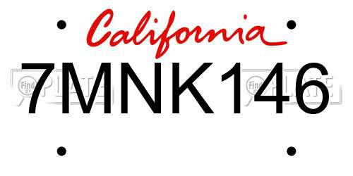 7MNK146 California License Plate