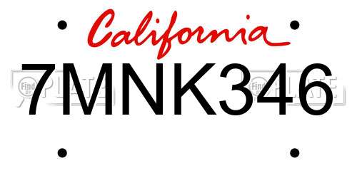 7MNK346 California License Plate