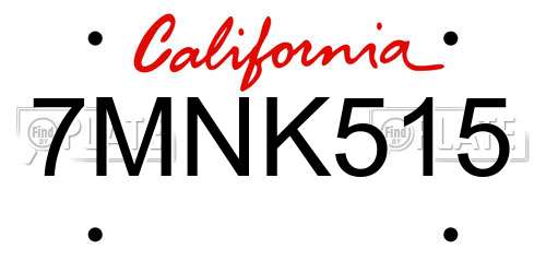 7MNK515 California License Plate