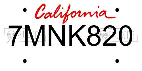 7MNK820 California License Plate