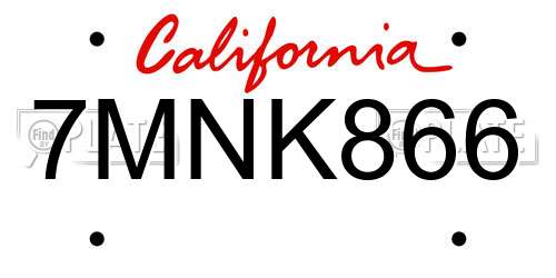 7MNK866 California License Plate