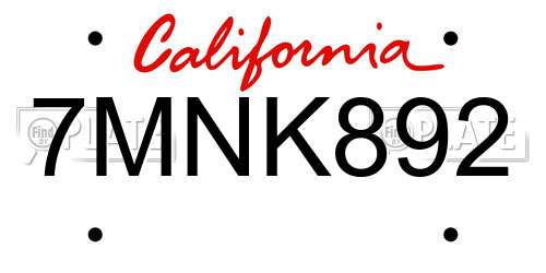 7MNK892 California License Plate