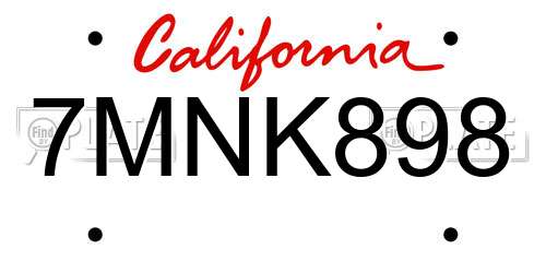7MNK898 California License Plate