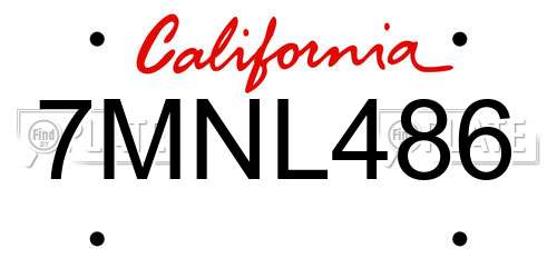 7MNL486 California License Plate