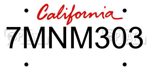 7MNM303 California License Plate