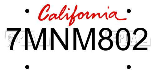 7MNM802 California License Plate