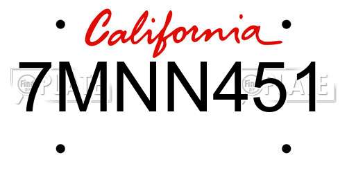 7MNN451 California License Plate
