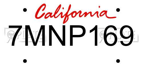 7MNP169 California License Plate