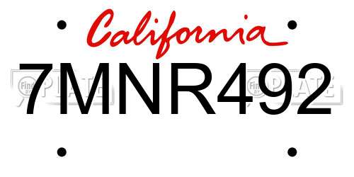 7MNR492 California License Plate