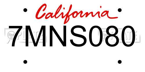 7MNS080 California License Plate