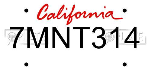 7MNT314 California License Plate