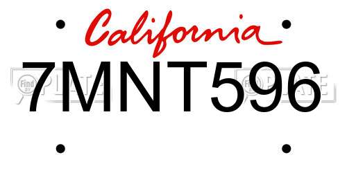 7MNT596 California License Plate