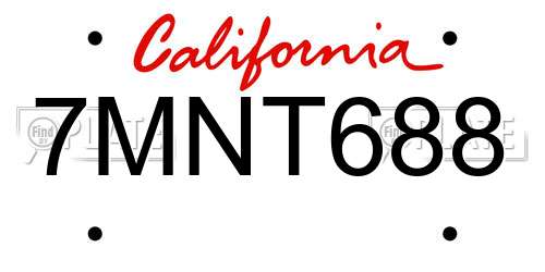 7MNT688 California License Plate