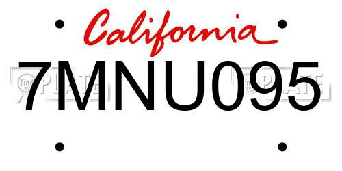7MNU095 California License Plate