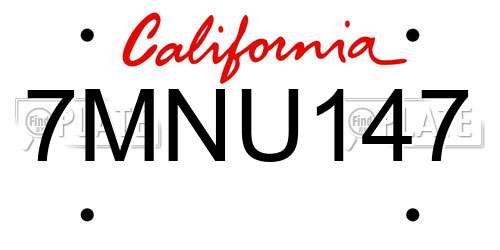 7MNU147 California License Plate