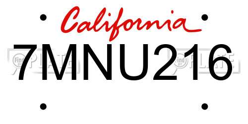7MNU216 California License Plate
