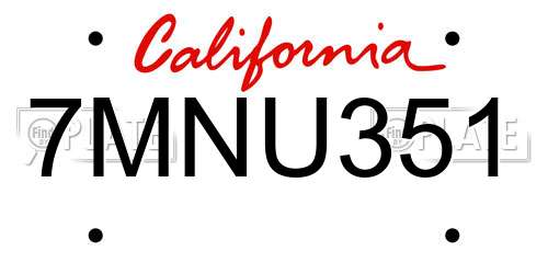 7MNU351 California License Plate