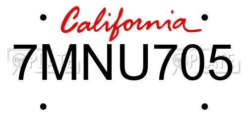7MNU705 California License Plate