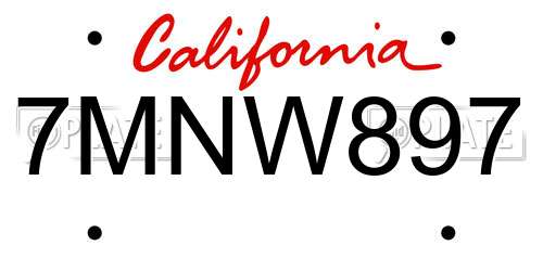 7MNW897 California License Plate