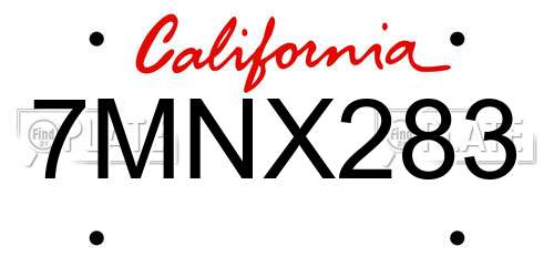 7MNX283 California License Plate