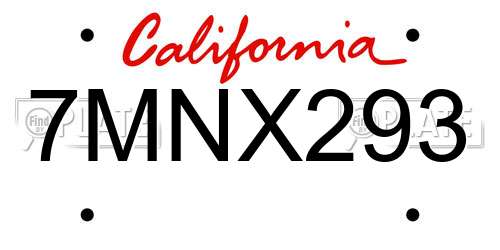 7MNX293 California License Plate