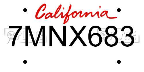 7MNX683 California License Plate