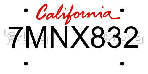 7MNX832 California License Plate