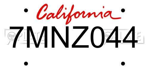 7MNZ044 California License Plate