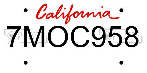 7MOC958 California License Plate