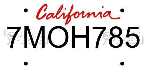 7MOH785 California License Plate