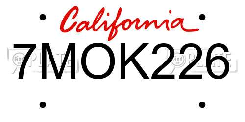 7MOK226 California License Plate